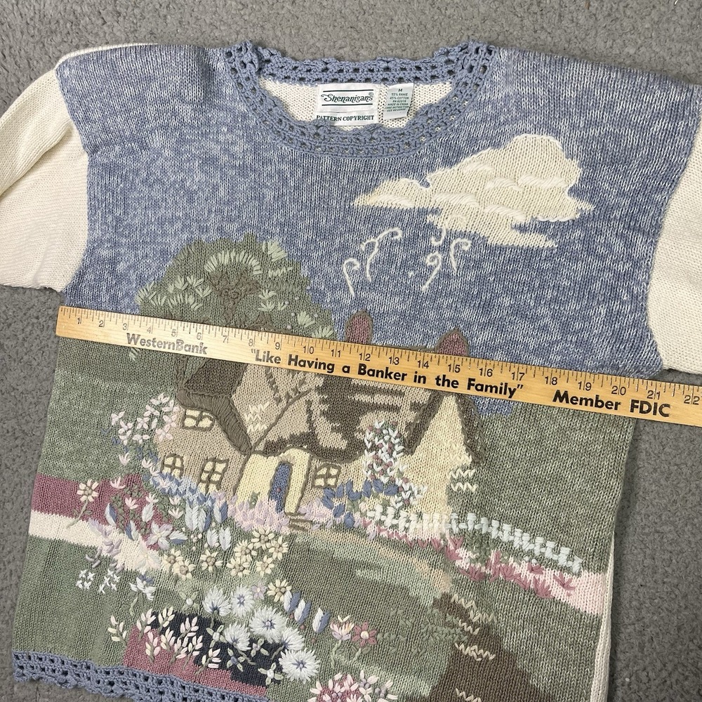 Vintage Shenanigans Sweater Hand Knit Cottage Cottagecore Granny House Medium - Picture 11 of 12